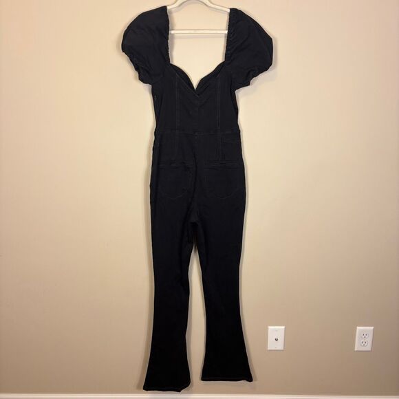 We The Free Free People Black Short Sleeve Sweetheart Neckline Denim Jumpsuit Si - Picture 2 of 9